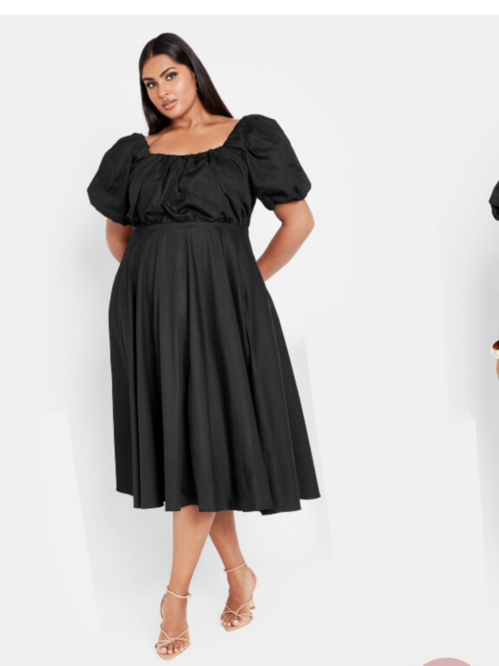City Chic Black Puff-Sleeve Midi Dress Cotton